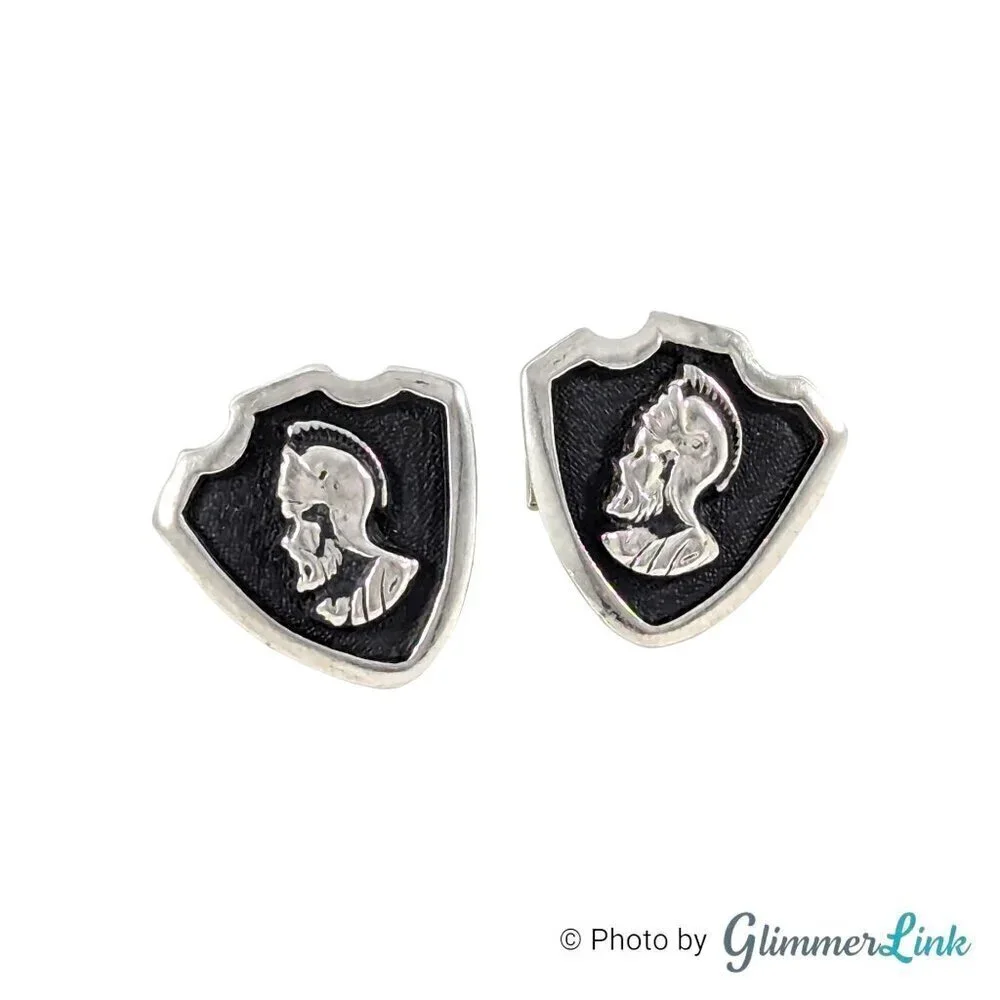 Vintage Roman Legionnaire Centurion Crenulated Shield Silver Tone Cufflinks